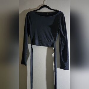 Elegant Steel Blue Long Sleeve Wrap Top